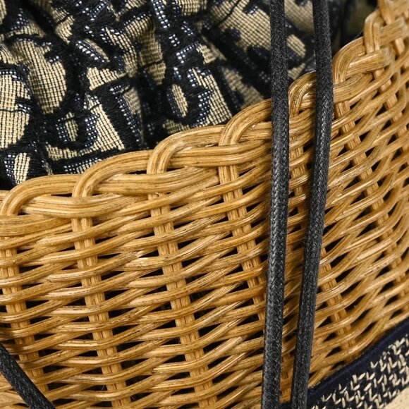 Christian Dior Navy Rattan Trotter Wicker Shoulder Bag - Picture 4 of 8